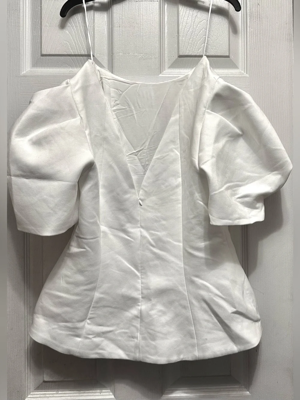 Zara White Puff-Sleeve Structured Top